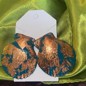 Gold and Aqua Blue handpainted earrings